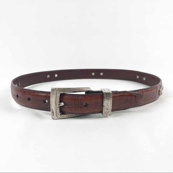VINTAGE Brighton brown leather waist belt with silver buckle size medium 30" - Picture 1 of 9